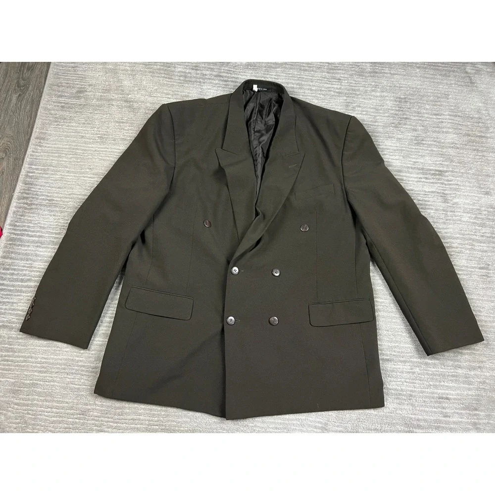 Vanderbilt Blazer Mens 50L Olive Brown Double Breasted Peak Lapel Formal Jacket